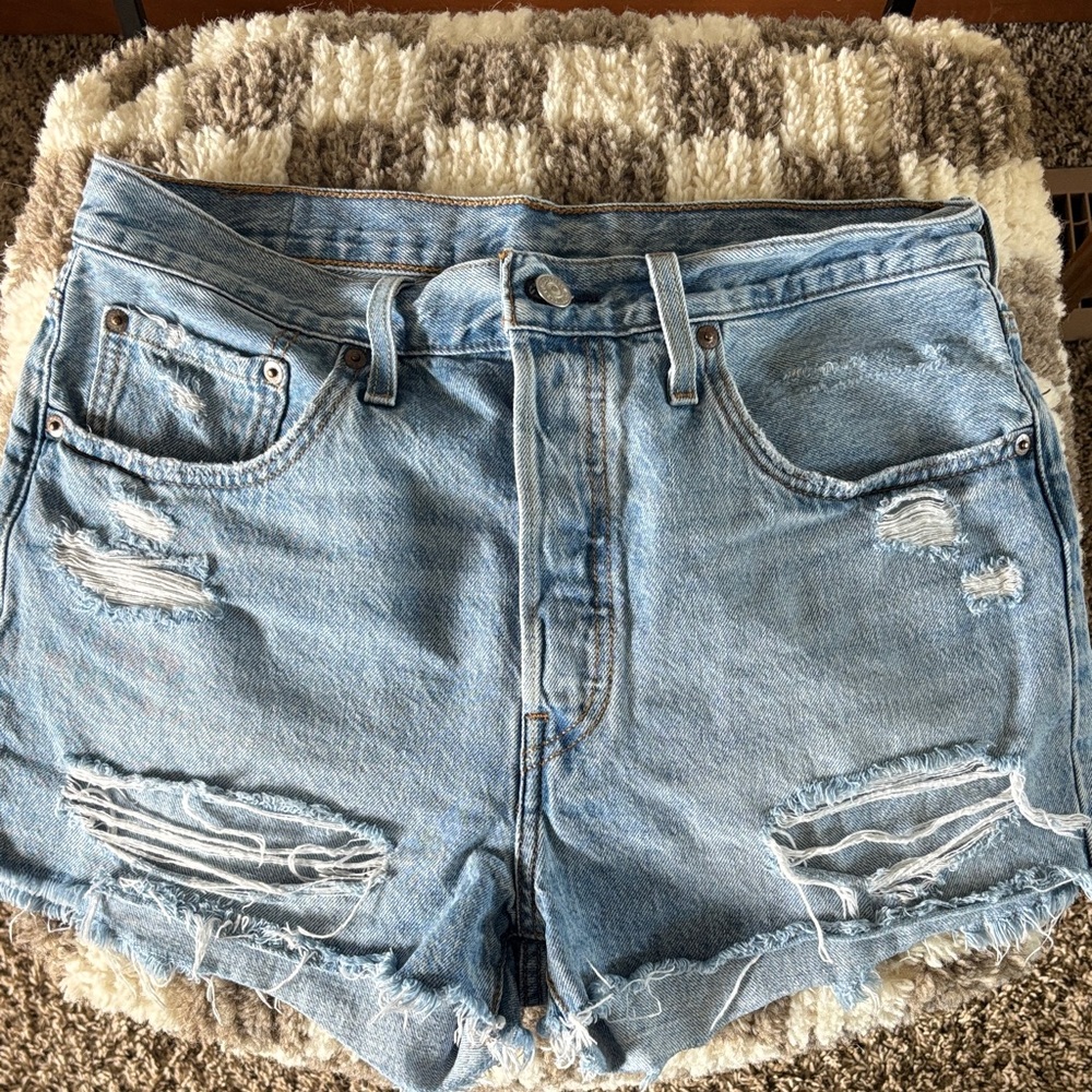Levi's Light Blue Distressed Jean Shorts